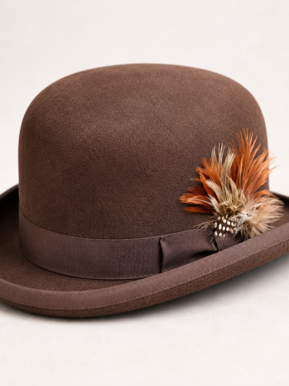 Scala Classico XL Brown 100% Wool Felt Derby Bowler Hat Feather